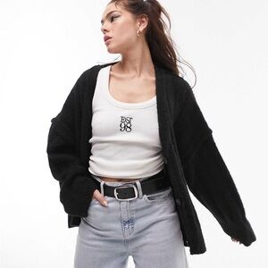 Topshop Black Fuzzy Knit Button Cardigan - Size 0/2